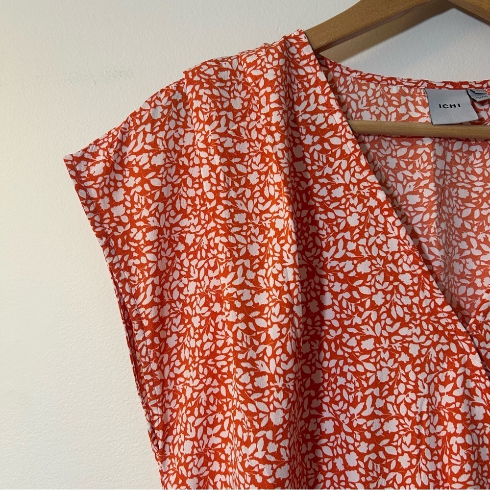 ICHI | Orange & White Floral Sheath Dress Size Medium - Picture 2 of 10